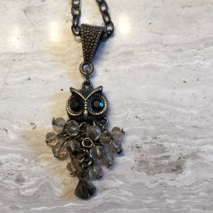 Pretty crystal owl pendant on 15” toggle chain